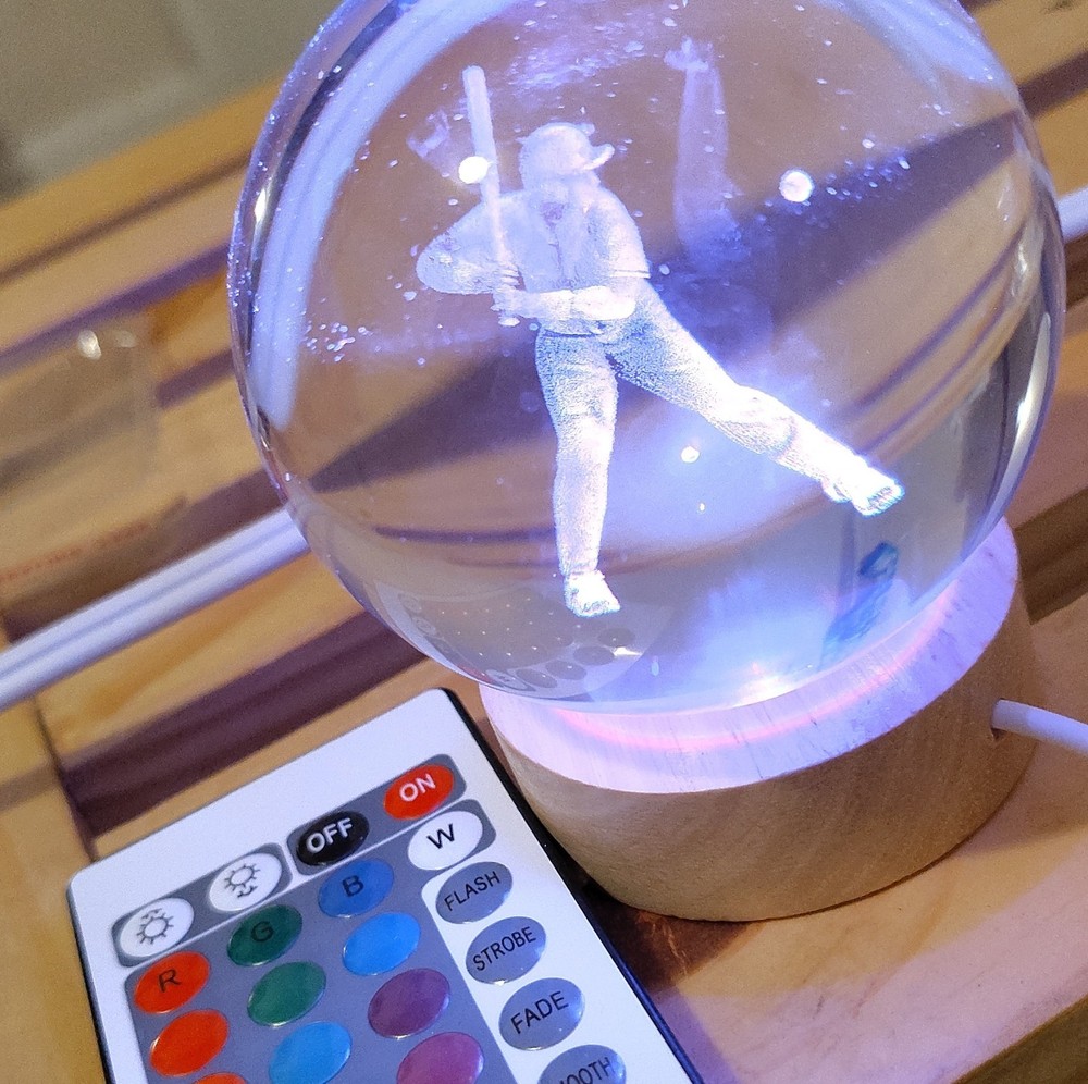 Baseball Player Sphere LED Color Changing Night Light Remote Control Multicolor