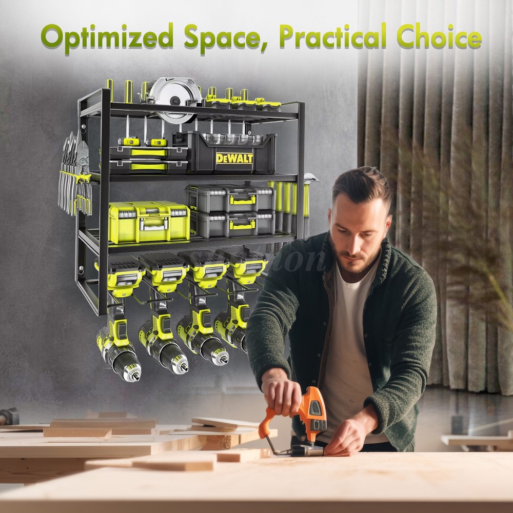 Power Tool Organizer Wall Mount Extended Large Heavy Duty 4 Layer 4 Drill Holder