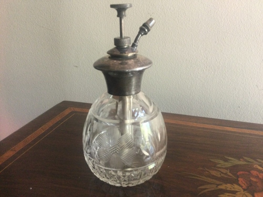 ANTIQUE STERLING SILVER CUT GLASS PERFUME BOTTLE ATOMIZER