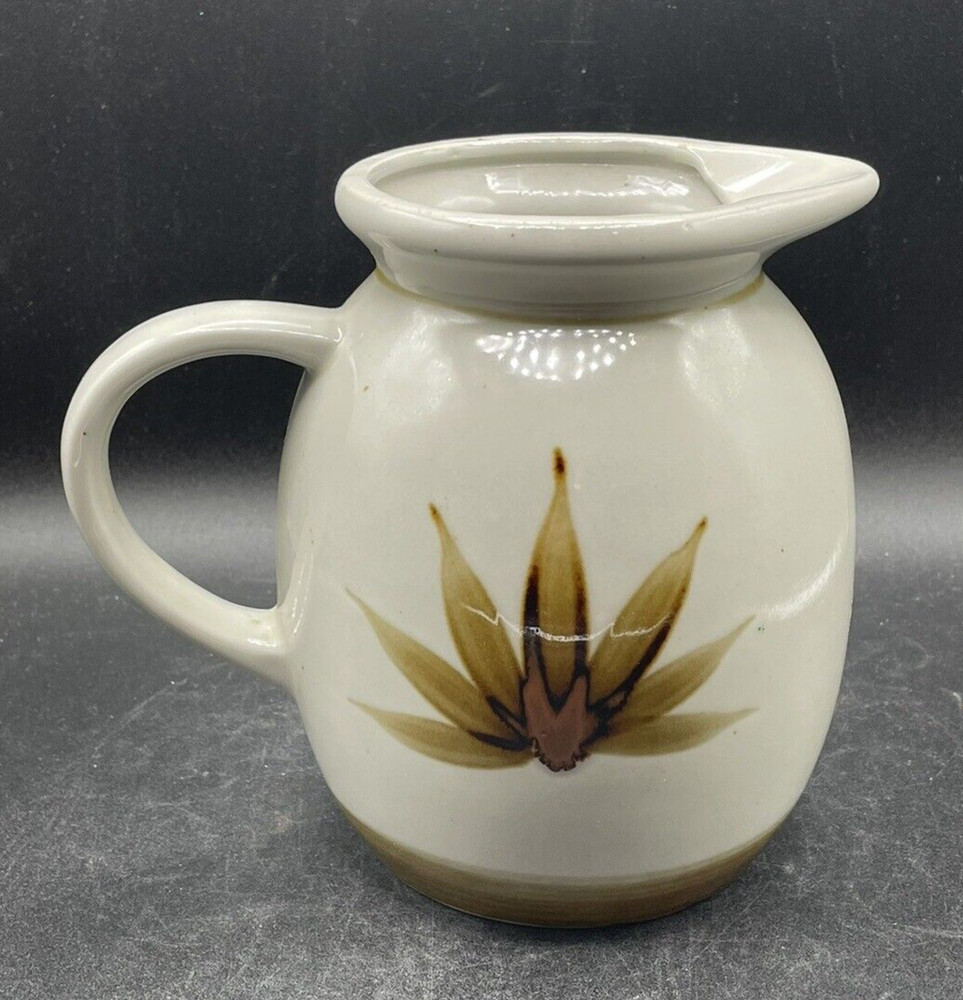 Pitcher Crowning Touch Handmade Ceramic Rustic Leaf Vintage Grey Brown Glazed