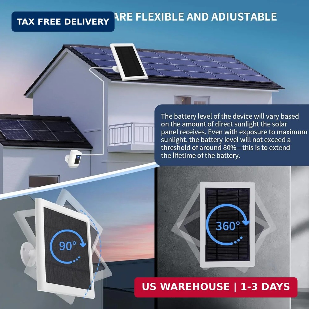 Solar Panel for Ring Camera(2nd Generation) Dustproof Waterproof 5W Solar Panel