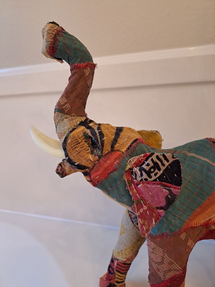 Antique Vintage Indian Patchwork Embroidered Stuffed Elephant Boho