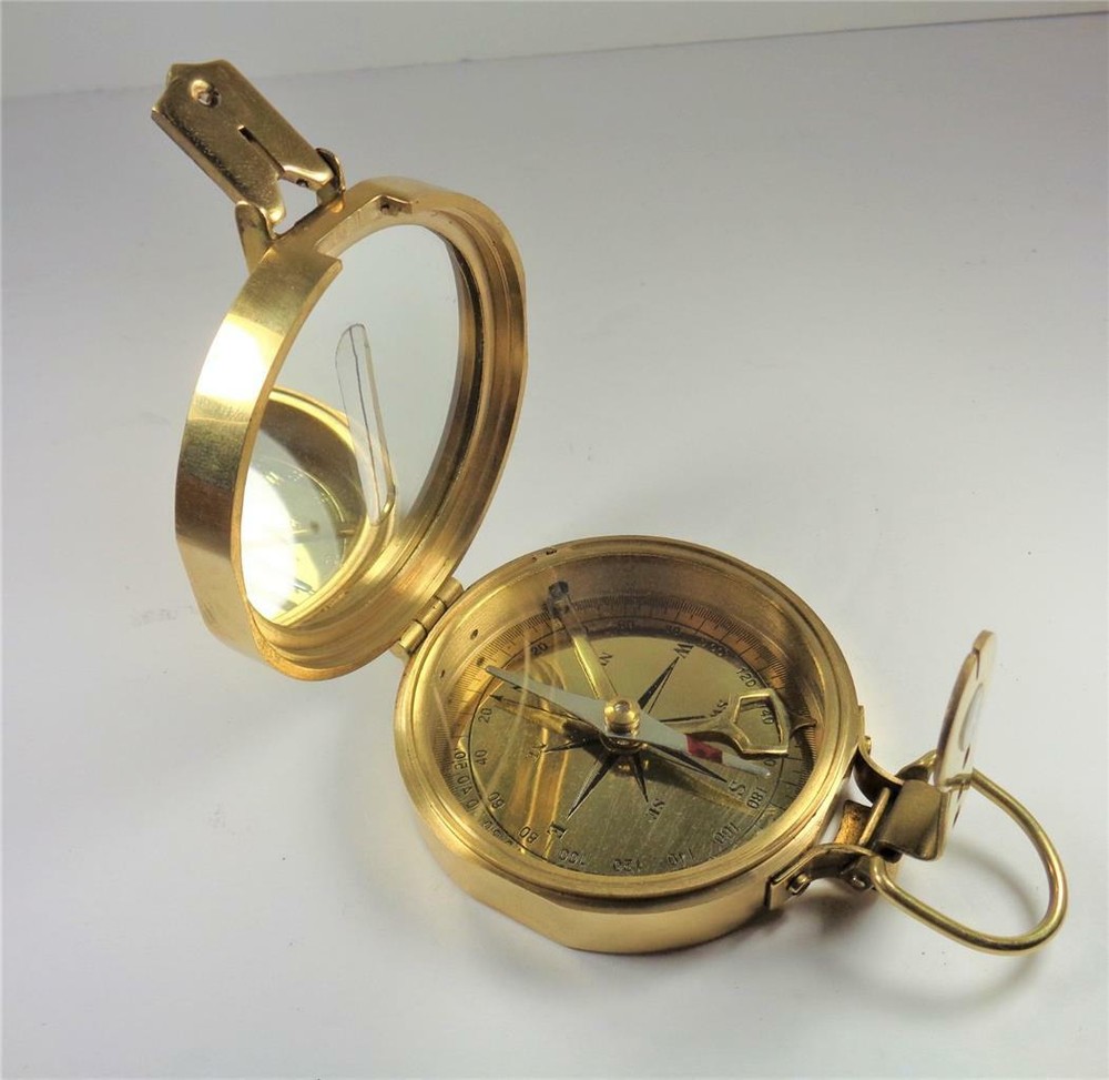 NAUTICAL SOLID BRASS CLINOMETER MARITIME FOLDING COMPASS INSTRUMENT WITH BOX