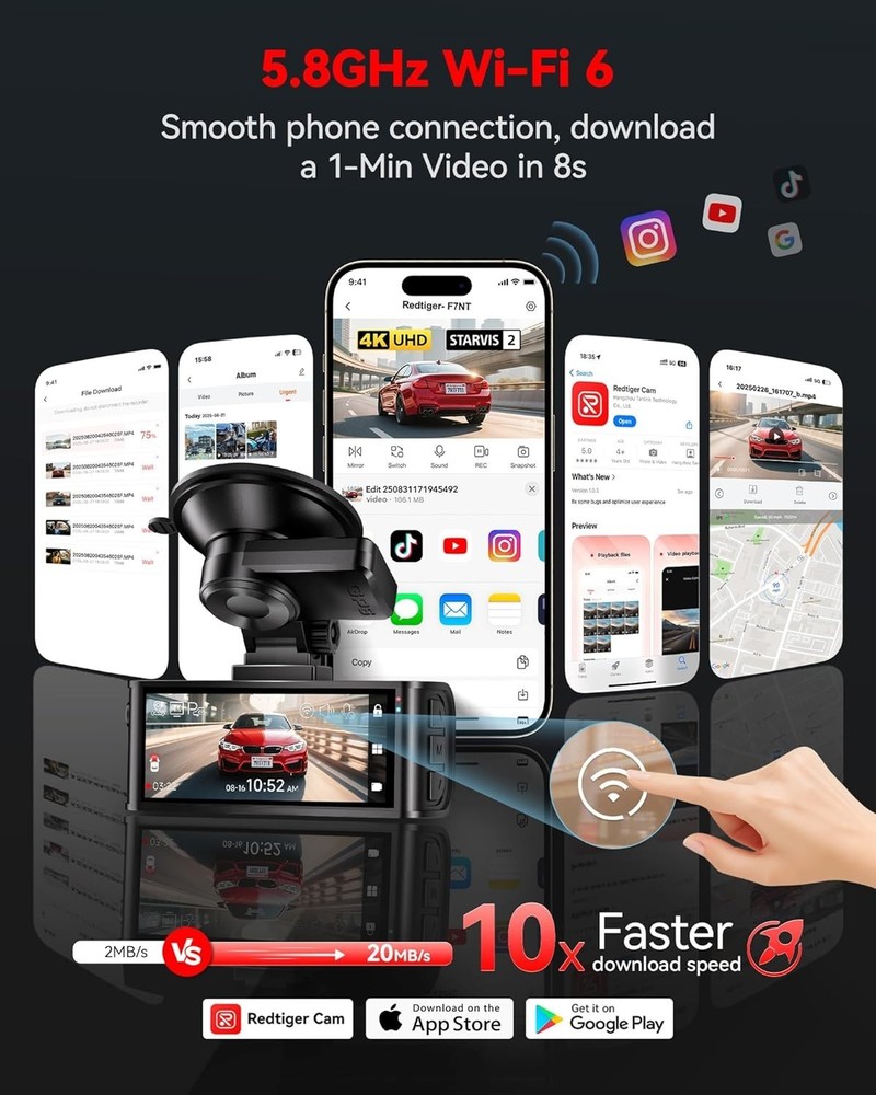 Advanced 4K Touch Screen Dash Camera with Built-in GPS & WiFi Connectivity