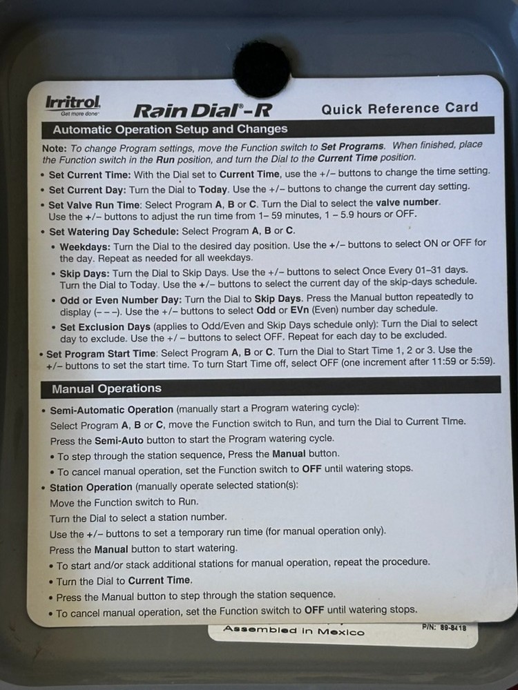 Irritrol Rain Dial 6-Zone Indoor Sprinkler Controller LCD Display, tested