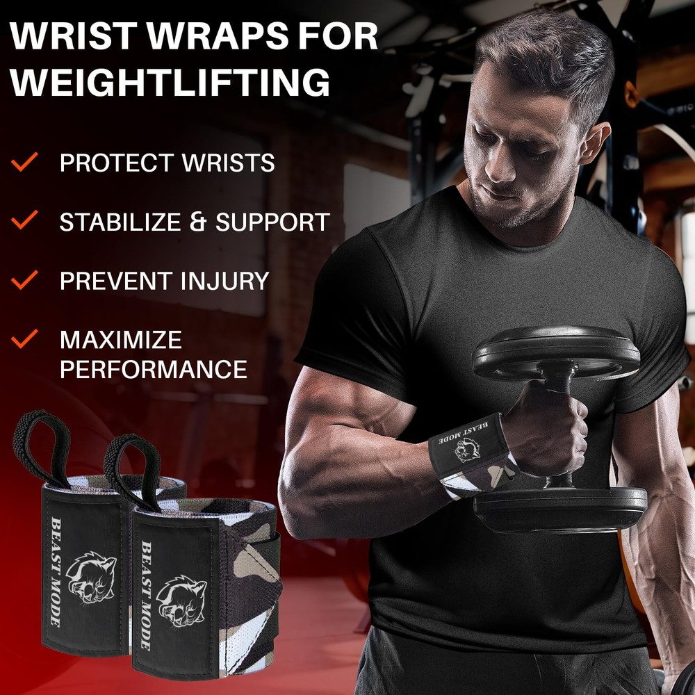 HeavyDuty Weightlifting Wrist Wraps with Thumb Loop for Powerlifting & Training