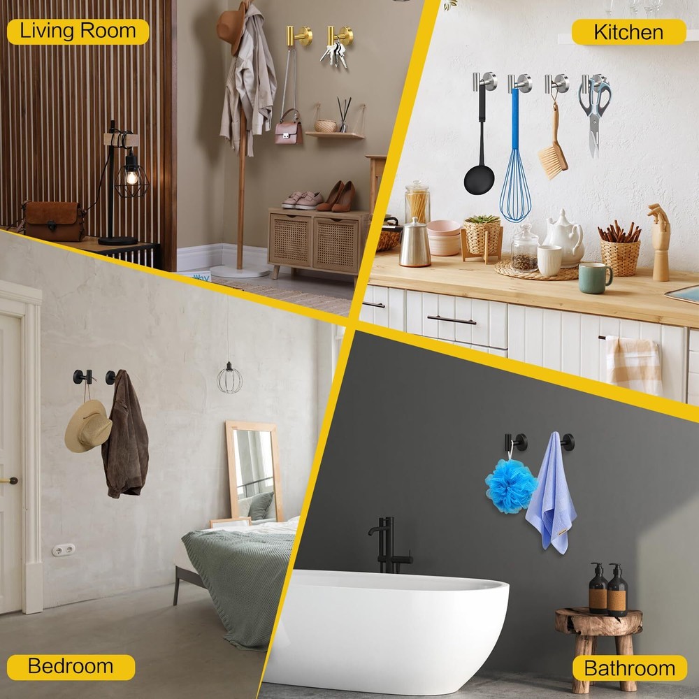 (2 Pack Brushed Nickel) Towel Hooks, Robe Hook, Bathroom Coat Hook Wall Mounted,