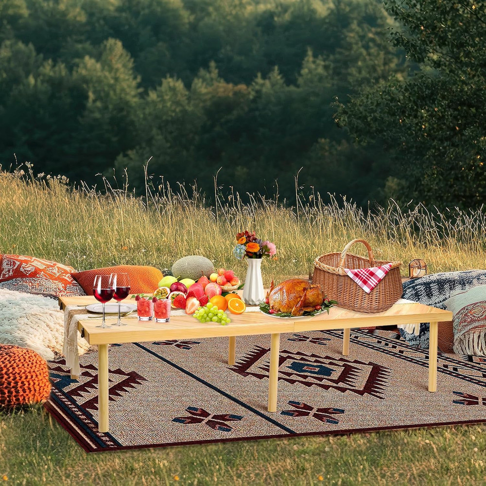 Folding Picnic Table with Table Runner, Portable Boho Low Picnic Table for Indoo