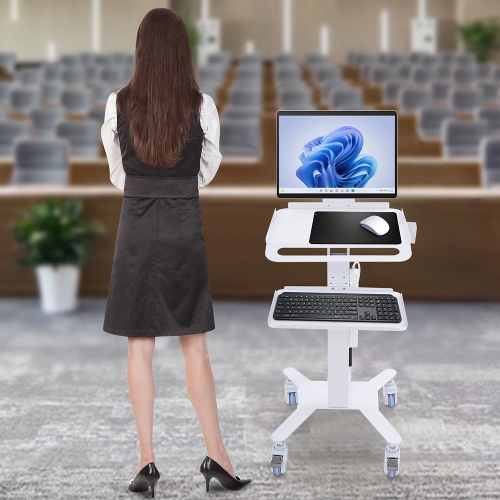 Adjustable Height Rolling Desk Computer Cart Mobile Laptop Workstation PC Table