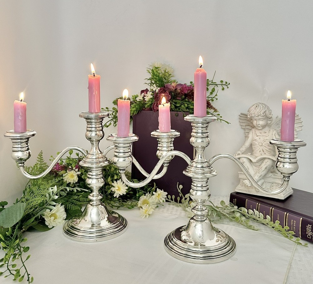 Gorham Sterling Silver Pilgrim Candelabra 3 Light Convertible Candlesticks Pair