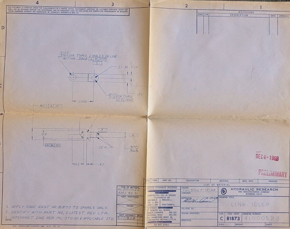 1968 Original Hydraulic Research Engineering Blueprint