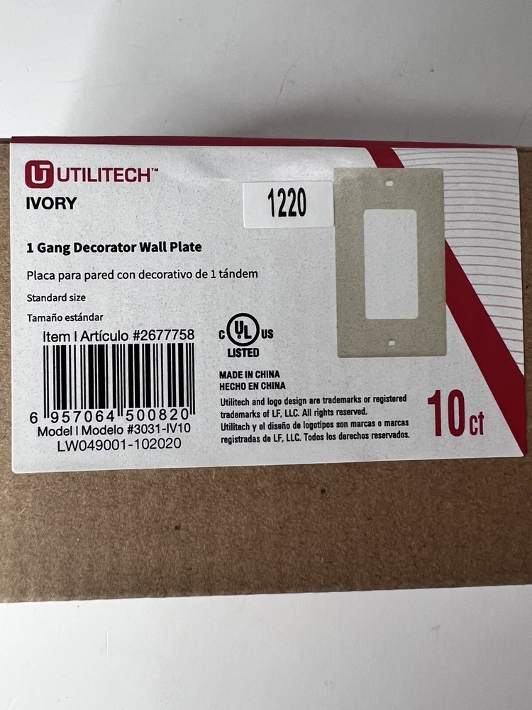 Utilitech 1-Gang Standard Decorator Wall Plate, Ivory (10-Pack)