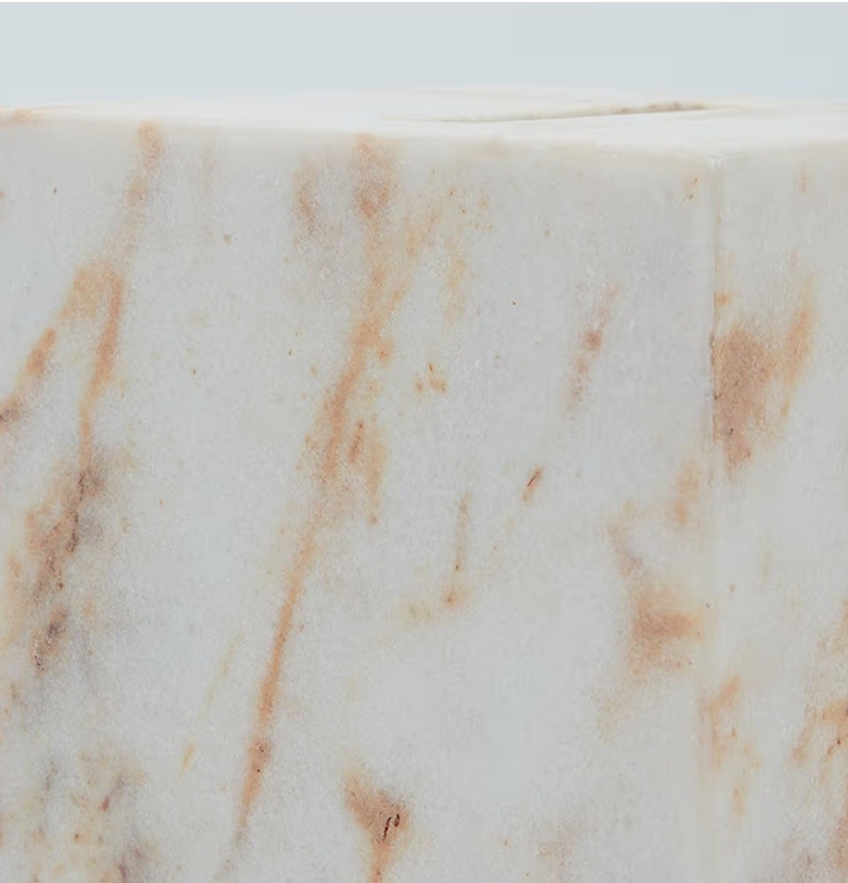 Marble Tissue Box Cover, White with Gold Texture
