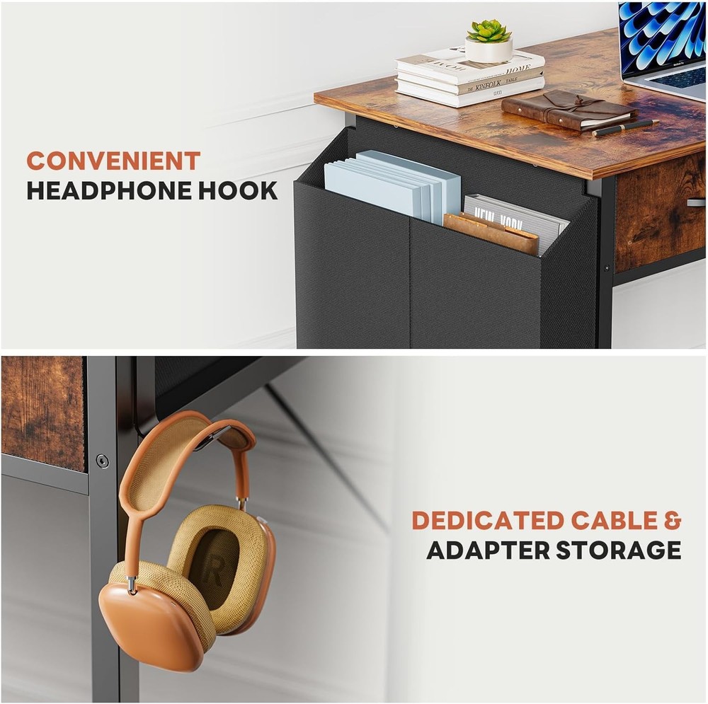 32 Inch Computer Desk with Drawers Small Writing Study Table Storage Bag Hook Br