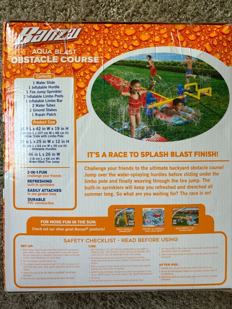 Banzai Aqua Blast Obstacle Course Water Slide New in box