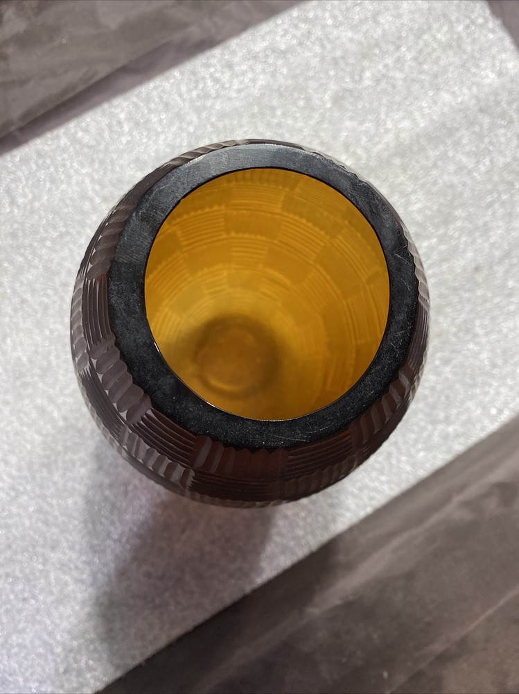 Patterned Glass Root Beer Amber Flower Vase