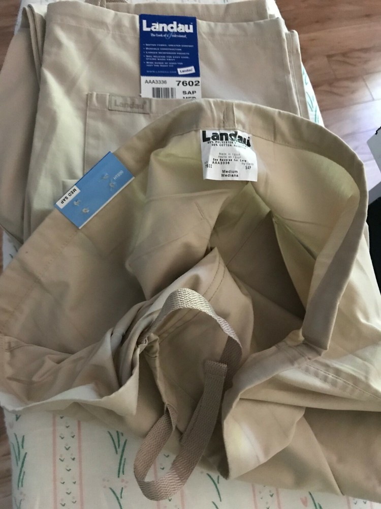 2-New Landau Unisex Scrub Bottoms Size Medium Tan Soft Tie String Durable