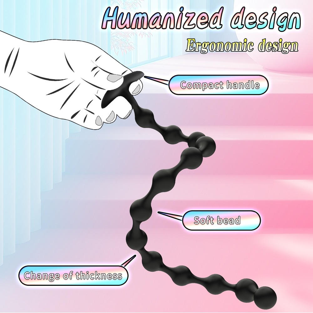 Soft Silicone Beads Plug Long Black Balls Plug Extreme Spreader Dilator