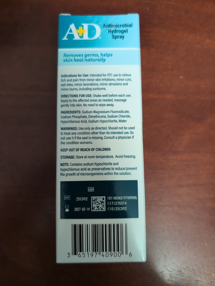 3 X A + D Antimicrobial Hydrogel Spray Remove Germs Help Skin Heal 4oz