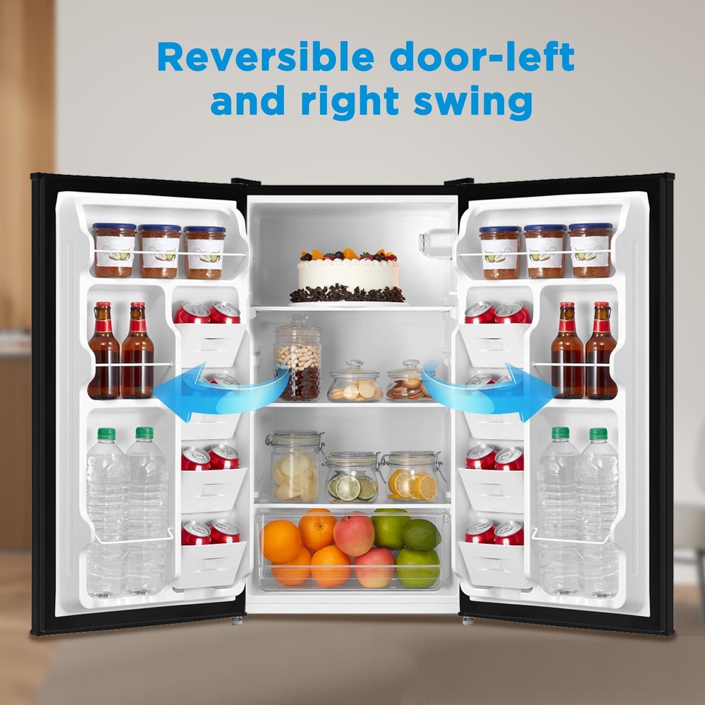 3.3 Cu Ft Compact Single Door Refrigerator, Black, Small Mini Fridge
