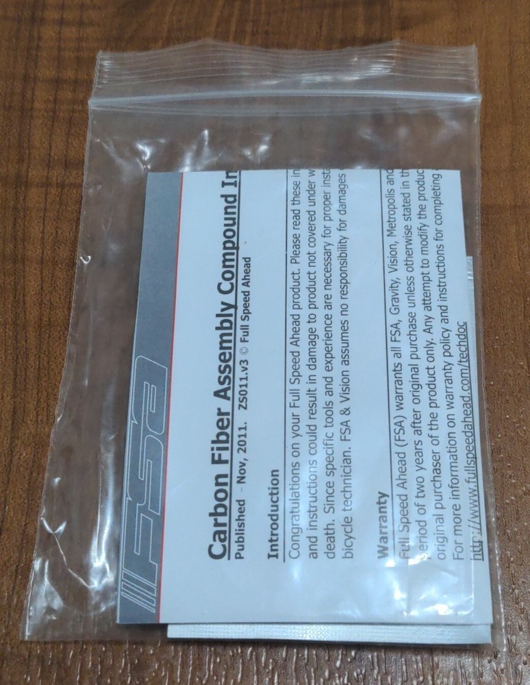 (2x) FSA Carbon Fiber Bicycle 🚴Assembly Compound/Paste 5g Individual Packets 🆕