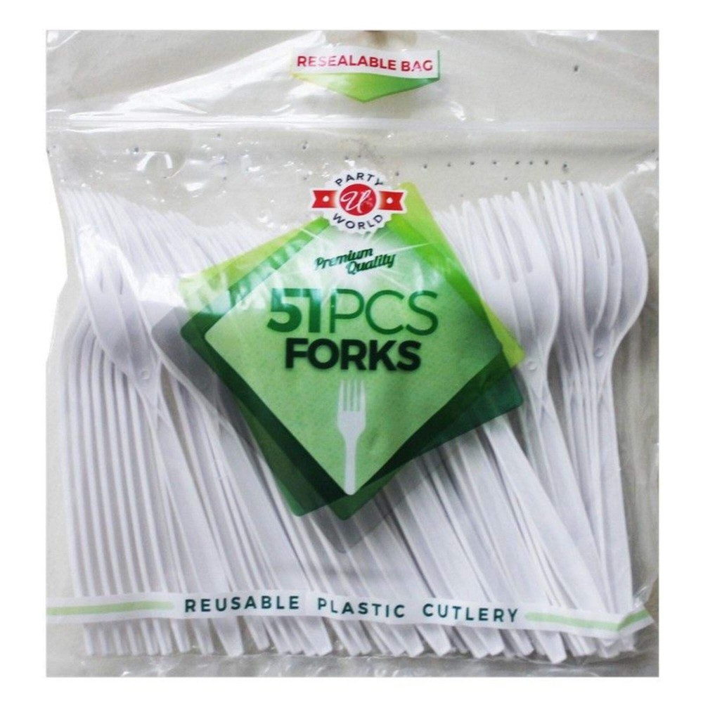 Disposable White Forks In Zipper Bag: 51 Pack