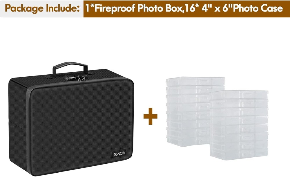 Photo Storage Box with Lock,DocSafe Fireproof Organizer Clear