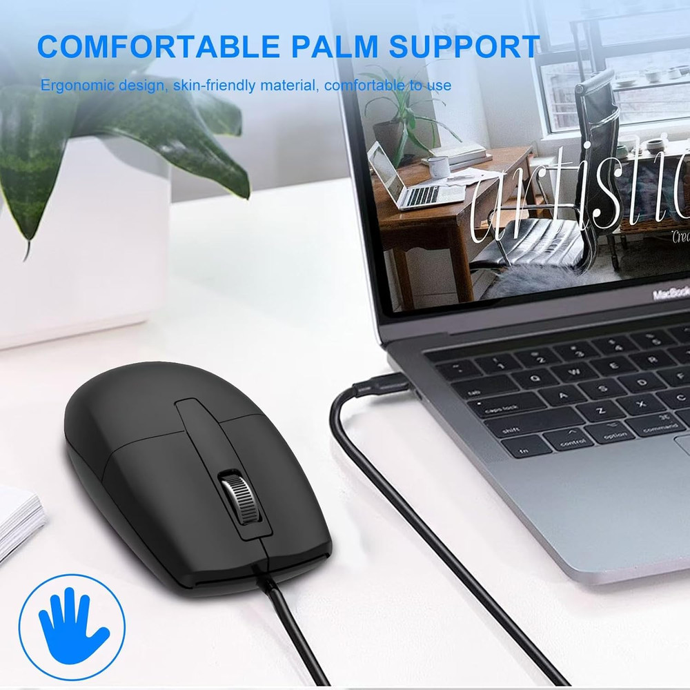 USB C Wired Mouse, Type C Optical Mouse, Portable Silent Comfortable, for Laptop