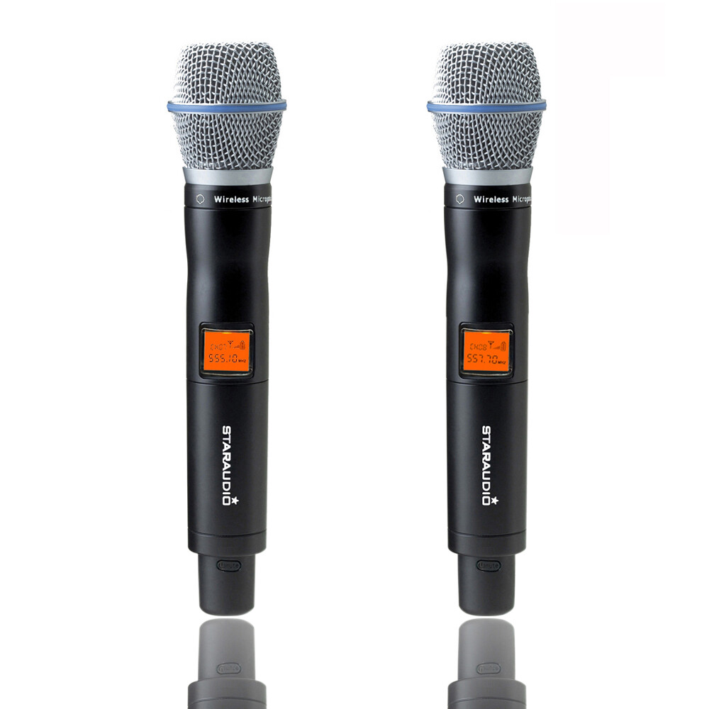 UHF Wireless Microphone System 2 Channel Dynamic Handheld Mic Karaoke Audio Mic