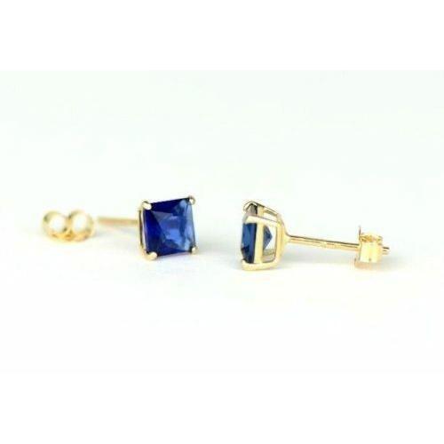 14k Yellow Gold Solid Square Princess Cut Birthstone 4MM CZ Stud Earrings