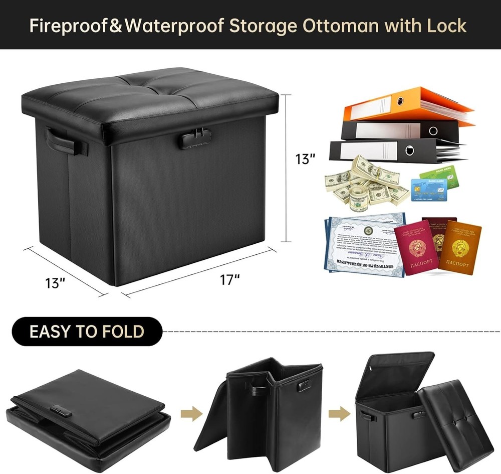 Water-Resistant Folding Ottoman with Security Lock: Ideal for Home Essentials