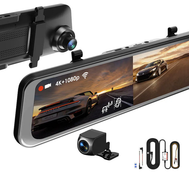 Rexing - M2Max Pro Front + Rear 4K + 1080p GPS Mirror Dash Cam-