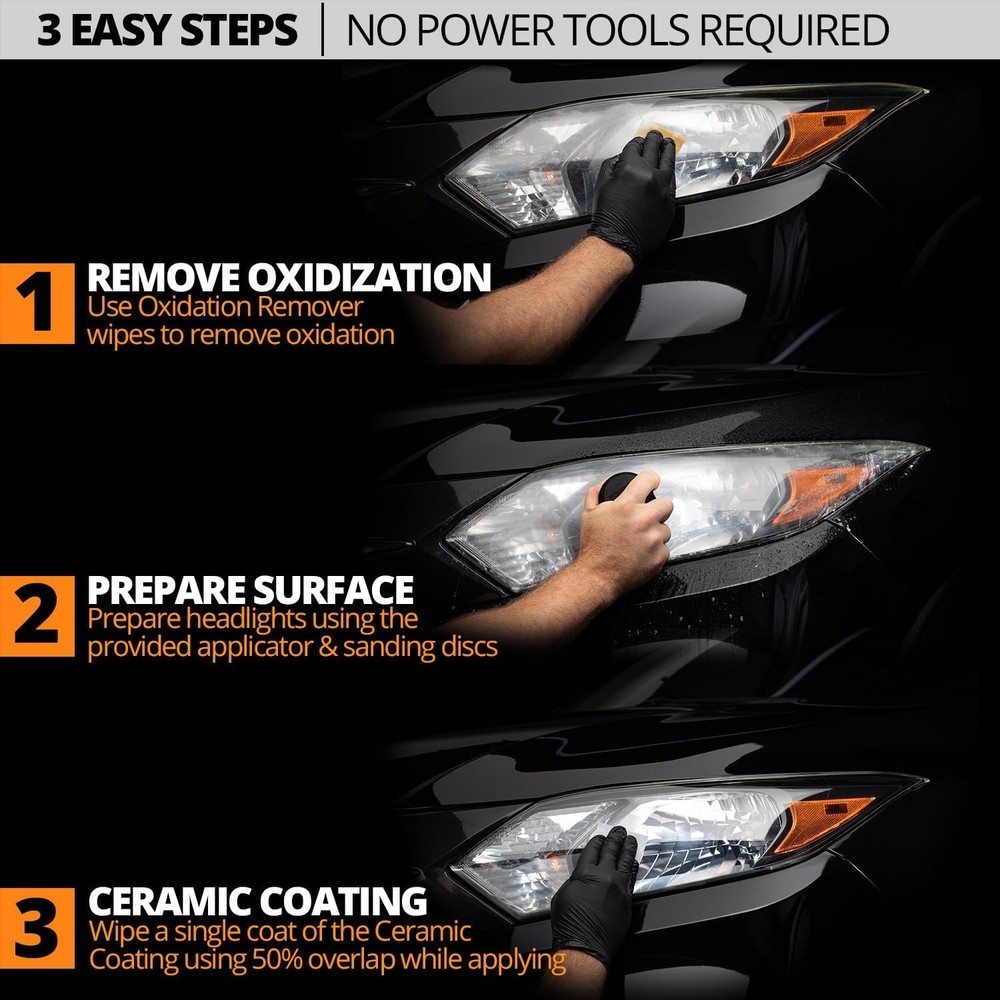 Ceramic Headlight Restoration Kit, No Power Tools Required - 10 Wipe Kit