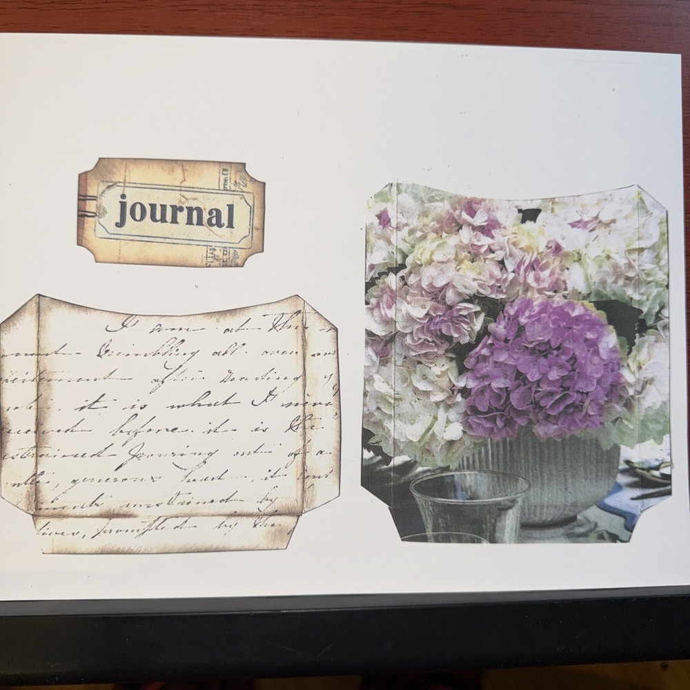 junk journal layered pockets cut outs cursive, pattern and floral pattern ￼￼￼