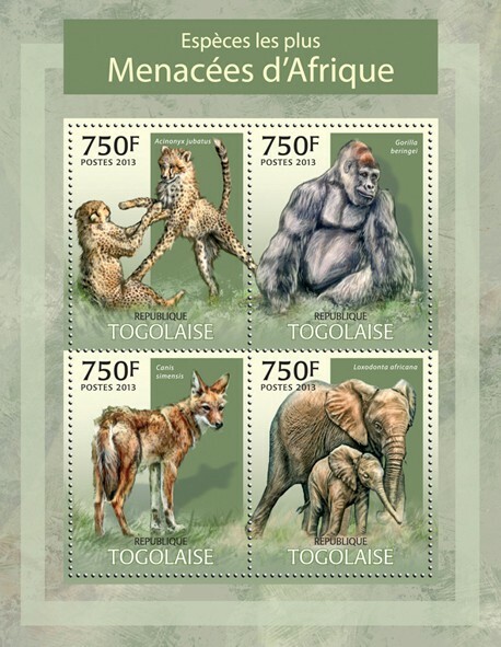2013 TOGO MNH. ENDANGERED SPECIES   |  Michel Code: 4911-4914