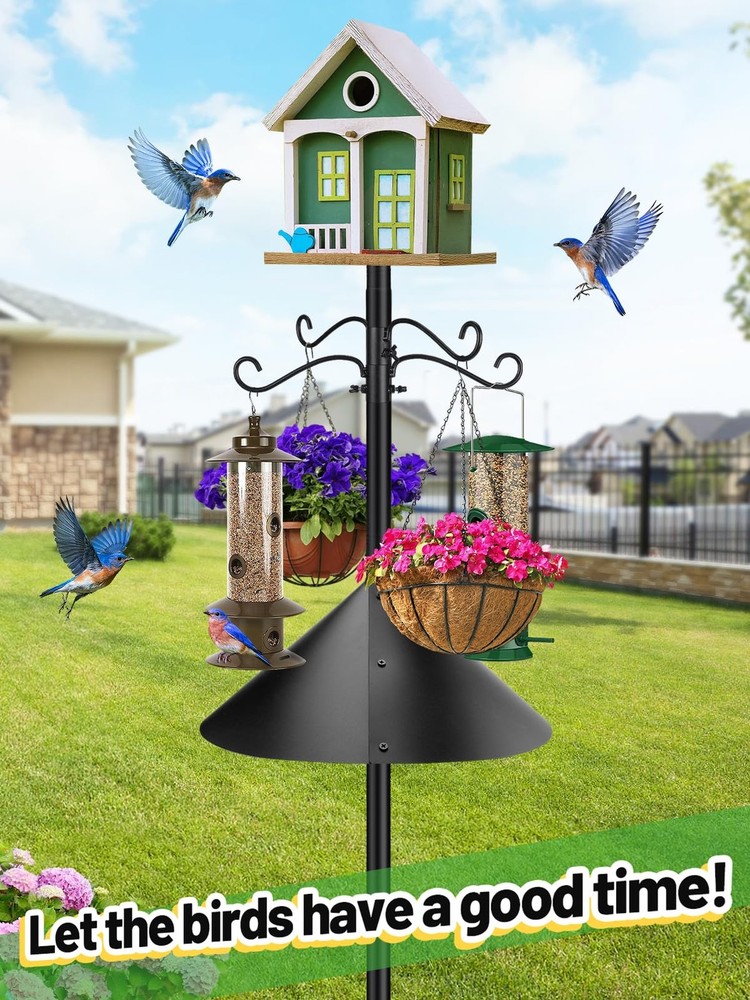 95 Inch Bird Feeder Pole with Squirrel Baffle - Adjustable Height Bird House ...