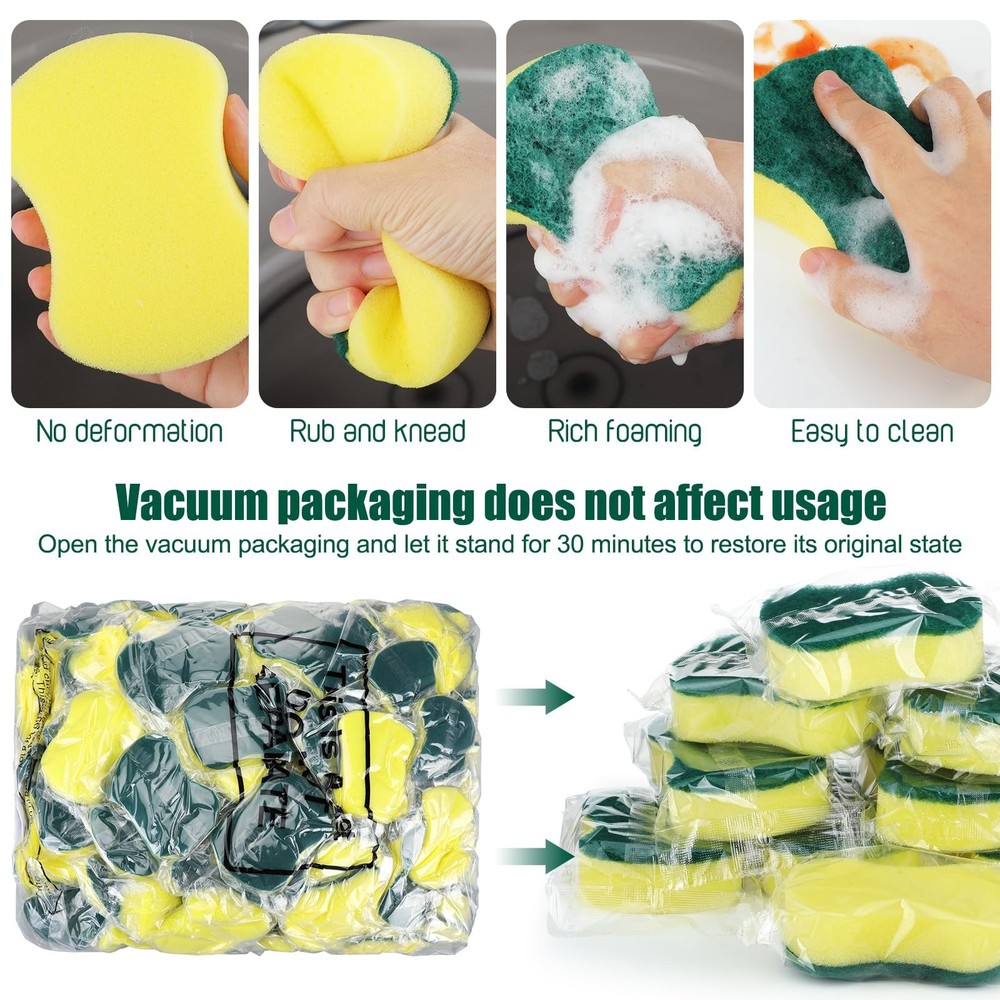 60 Pcs Individually Wrapped Sponges Kitchen Bulk Non Scratch Scouring Sponges...