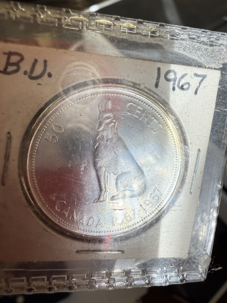 1867 - 1967 Canada Silver 50 Cent Howling Wolf Elizabeth