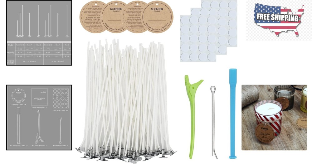60 Cotton Wicks for Candle Making - Complete 6-Inch Kit with Essential Tools