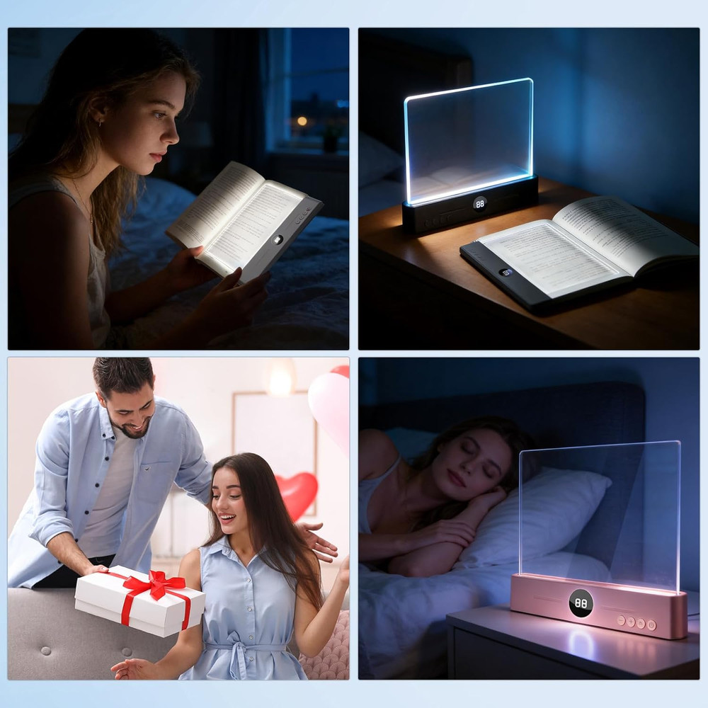 LED Clear Flat Book Light,Rechargeable Clear Flat Panel Reading Lamp with 3 Colo