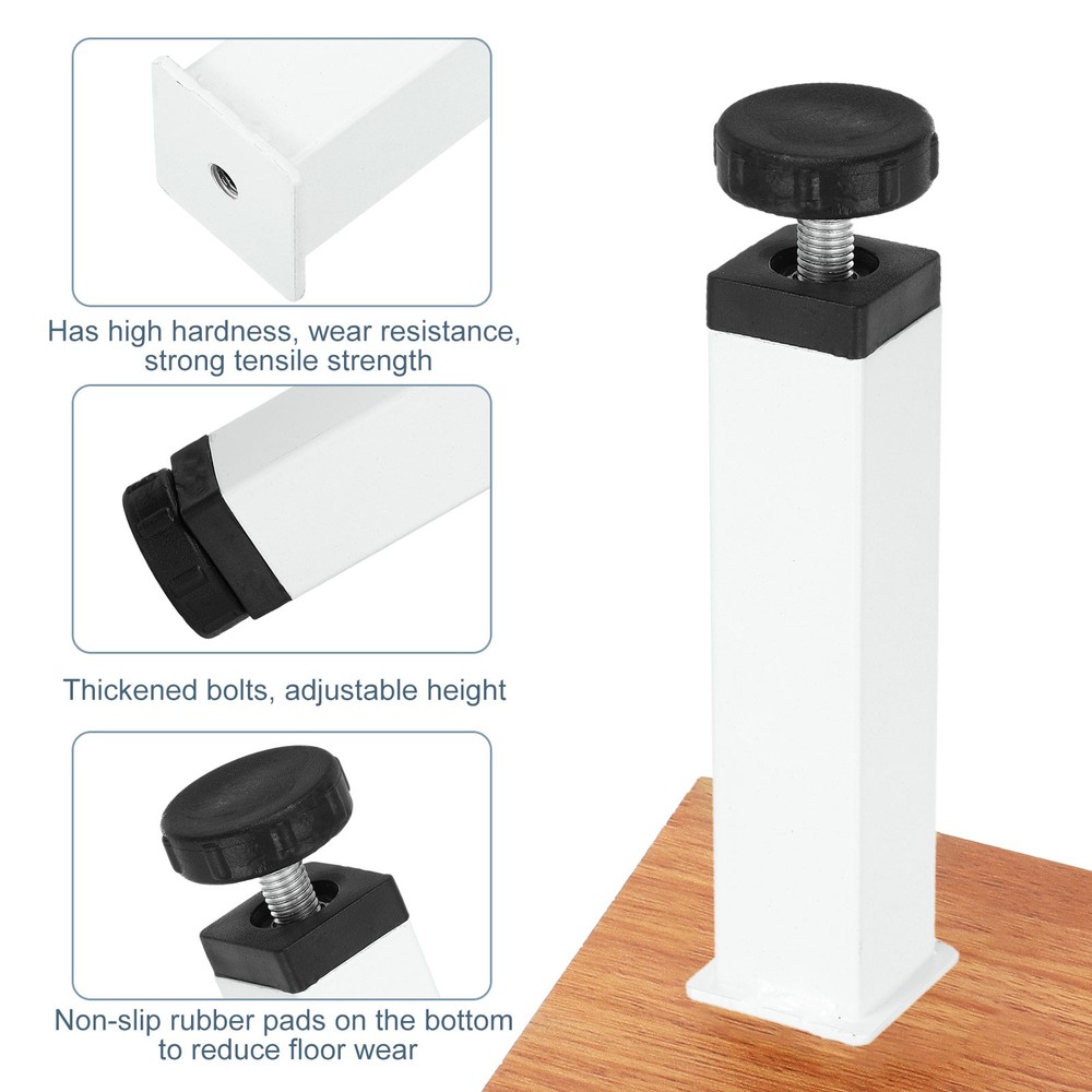 2 Pcs Adjustable Height Center Support Leg, 6" Bed Support Legs, White
