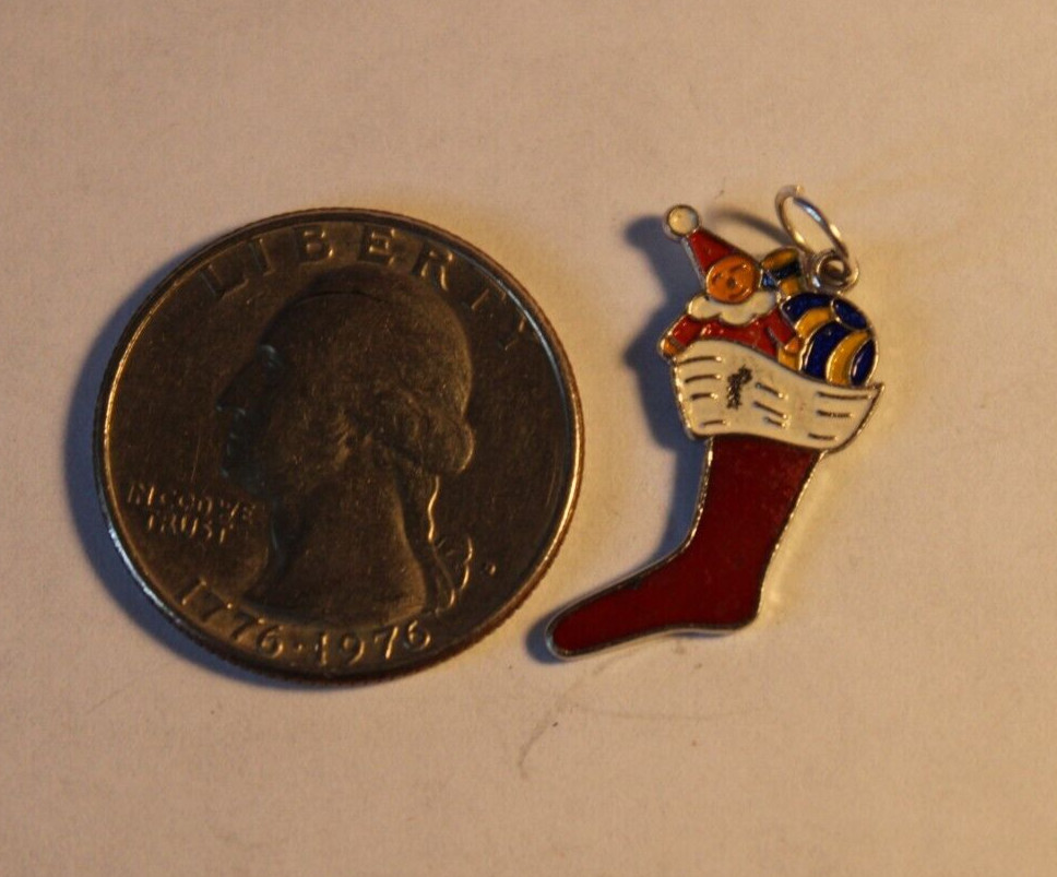 Sterling Silver Enamel Christmas Stocking Charm