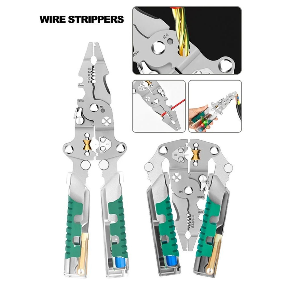 Compact Foldable Wire Stripper Pliers with Crimping Cutting and Voltage Testing