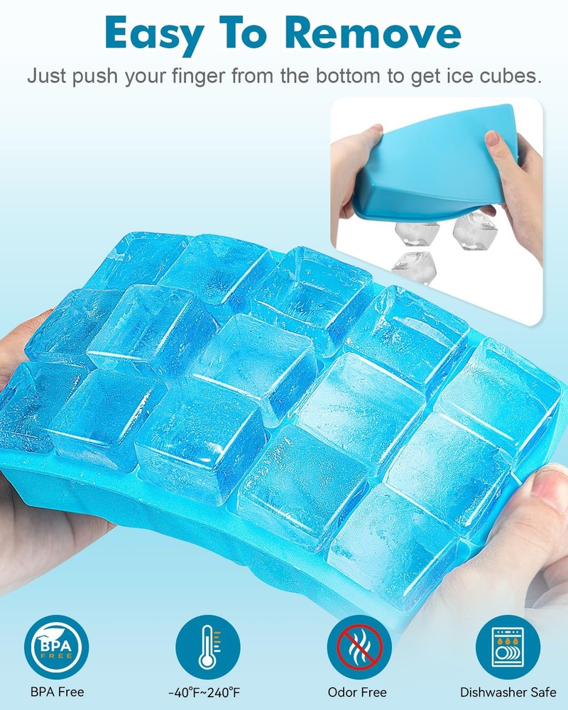 2 Pack Ice Cube Trays, ZDPMK Silicone Easy Release Flexible Molds 15 Ice Cube...