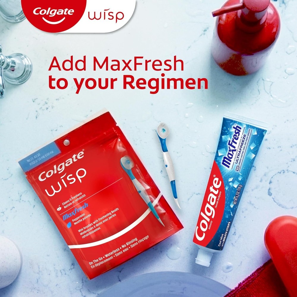 Colgate Max Fresh Wisp Mini Toothbrushes Peppermint 24 Count Disposable Pack