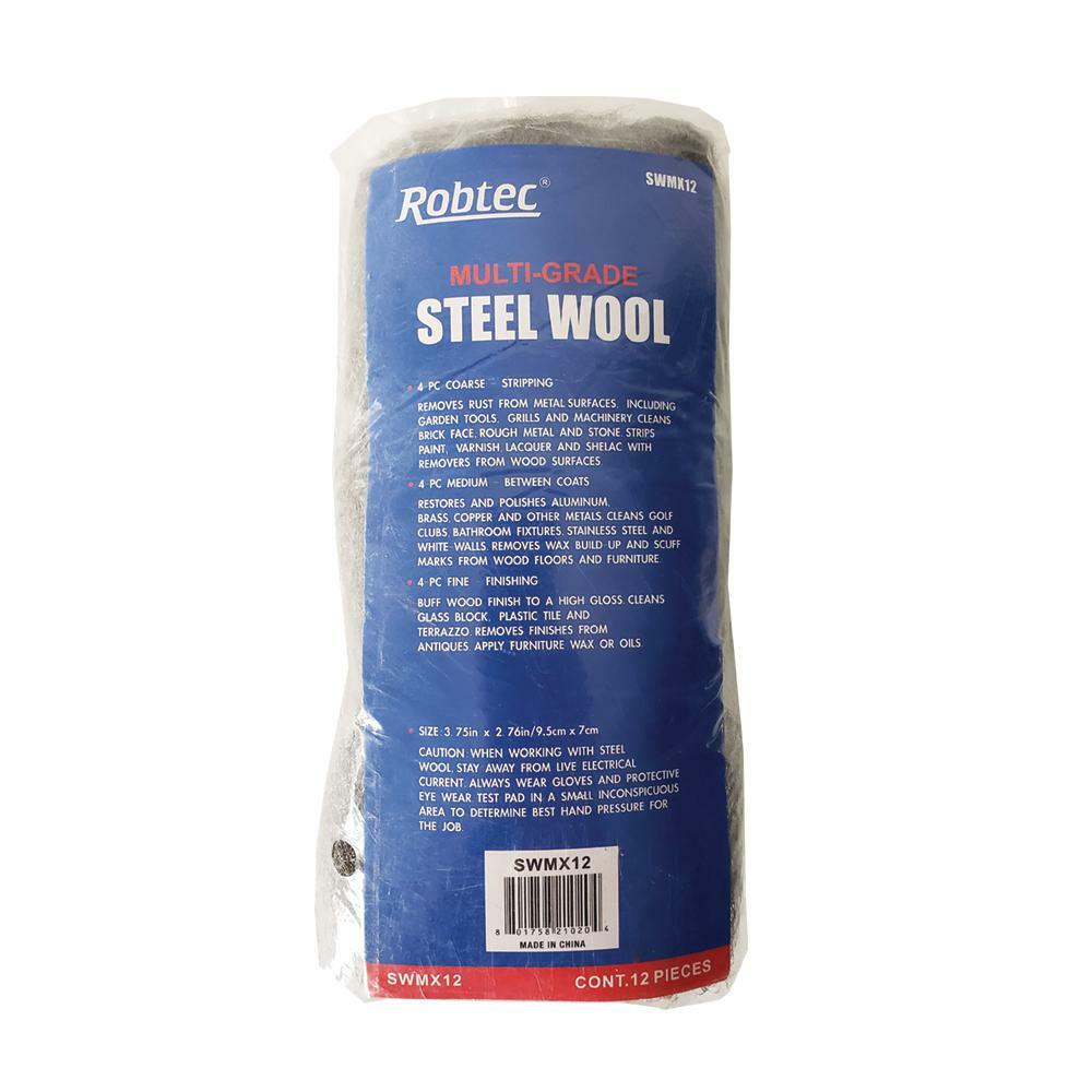 Robtec Assorted Grade Fine Medium Coarse Steel Wool Pads (12-Pack)