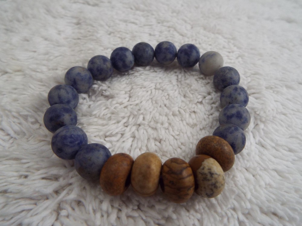 Sodalite & Jasper Stone Bead Stretch Bracelet (J21)