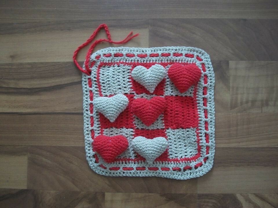 Handmade heart crochet tic tac toe