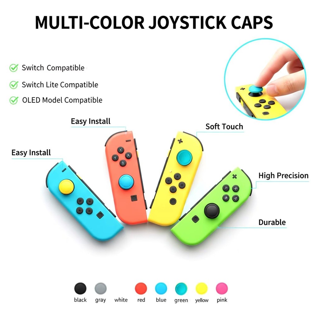 Ferkurn Joystick Replacement Cap Thumb Grip for Switch OLED & Black