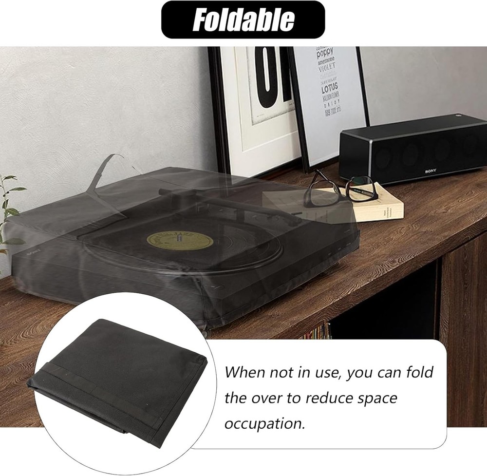 Black Adjustable Drawstring Turntable Dust Cover - Protects Against Dust & Water